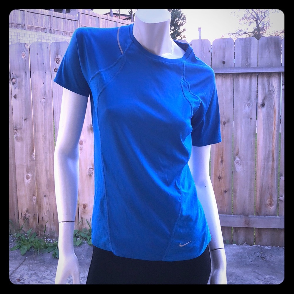 Blue nike women’s running short sleeve shirt
